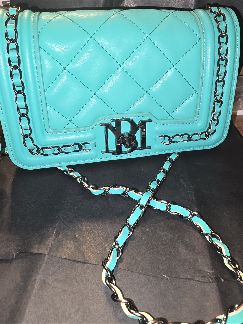NEW Badgley Mischka Turquoise Quilted Chain Crossbody Bag by - Picture 2 of 5